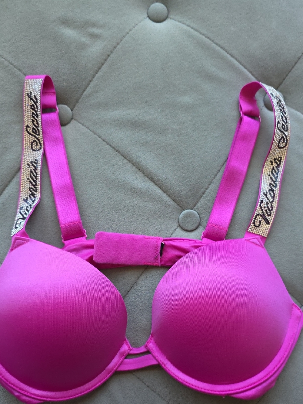 Victoria's Secret Bright Pink Padded Bra with Embellished Logo Straps
